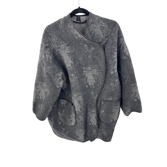 Gudrun Sjoden Wool Coat‎ Jacket Size L Angel Printed Gray Winter Cozy - Picture 4 of 13